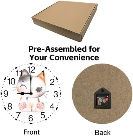Wall Clock,Cat Licking Paw Kitchen Decor and Accessories, Decorative Battery Operated Clocks for Living Room Bedroom Bathroom Farmhouse 12 Inch