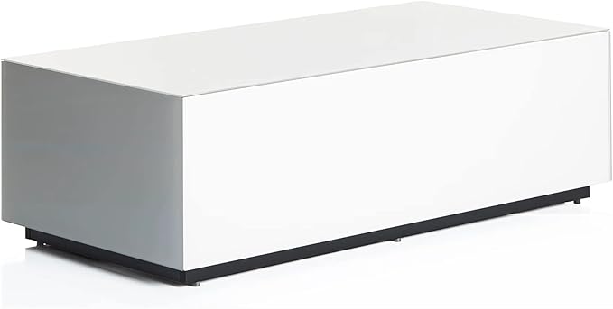 SONOROUS Premium Tempered Glass Coffee Table - Modern White Rectangular Coffee Tables for Living Room - High Gloss Fingerprint Resistant Mid Century Design - Stylish Living Room Furniture & Dรฉcor