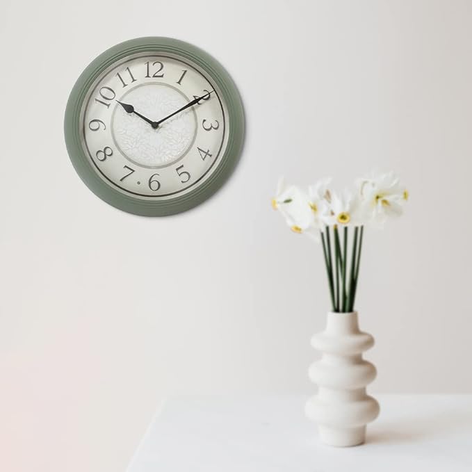 Presentime & Co. 12.6" Illuminated Farmhouse Wall Clock, Silent Battery Operated Night Light Wall Clock with Smart LED Sensor for Living Room, Bathroom, Kitchen, Home Office, Sage Green