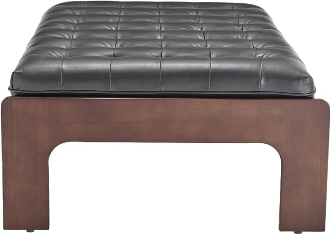Kmax Coffee Table, 48 Inch Black Leather Ottoman Coffee Table Rectangular Upholstered Dark Wood Center Table Tufted Tea Table, Oversized Footrest Stool for Living Room - PU, Black