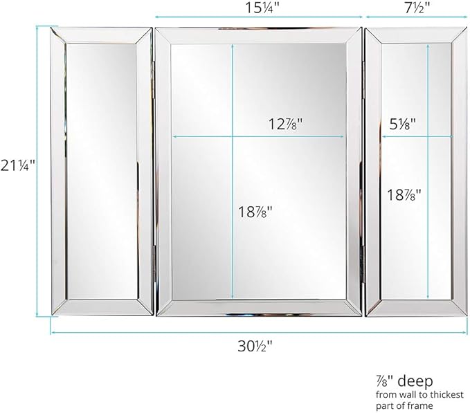 Howard Elliott Tripoli Trifold Vanity Mirror 3 Way TableTop Bedrooms, Bathroom, Makeup Portable Cosmetic & Makeup Mirror with Beveled Edges Tri-fold Mirror, 31 Inch x 21 Inch