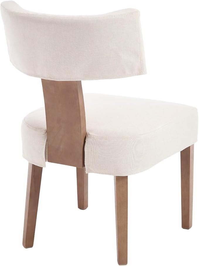 Linen Dining Chairs Set of 2 with Seat Covers, Modern Dining Chairs with Wood Legs, Farmhouse Fabric Upholstered Dining Room Kitchen Side Chairs, Beige