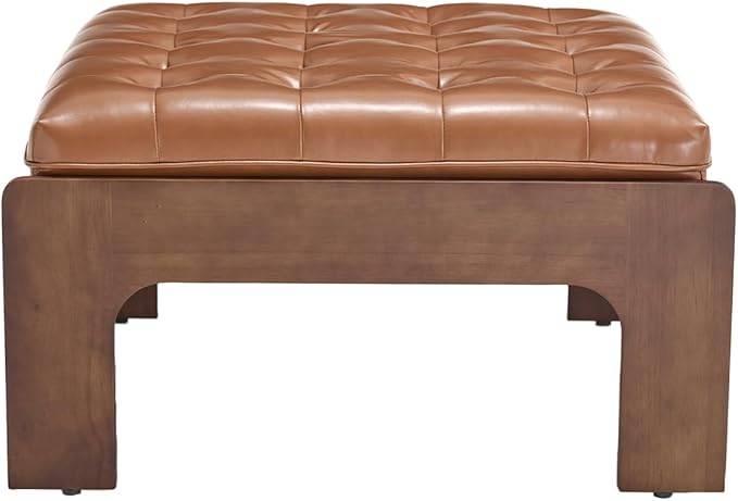 Kmax Coffee Table, 30 Inch Leather Ottoman Coffee Table Square Upholstered Dark Wood Center Table Tufted Tea Table, Oversized Footrest Stool for Living Room - PU, Brown