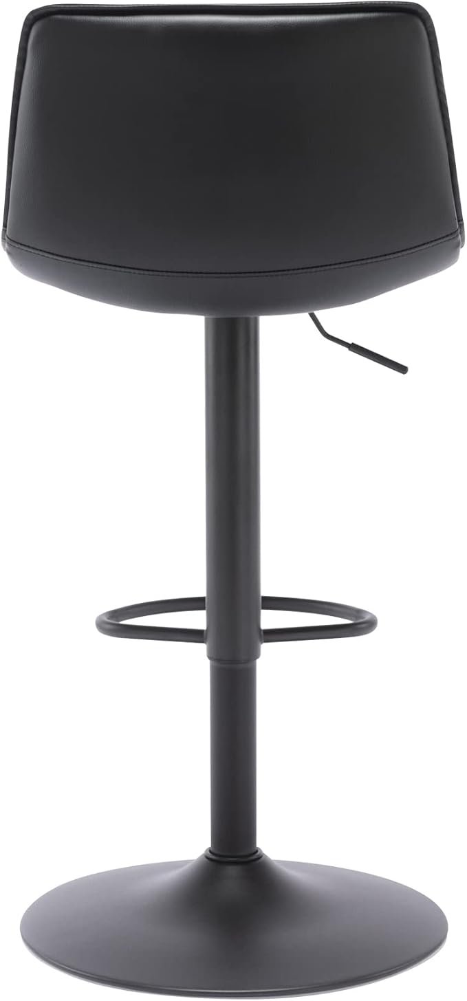 Brage Living Adjustable Bar Stools Set of 2, Modern PU Leather Swivel Counter Height Barstools with Back, Armless Airlift Curved Bar Chairs for Kitchen Dining Cafe (Black, Black Base)