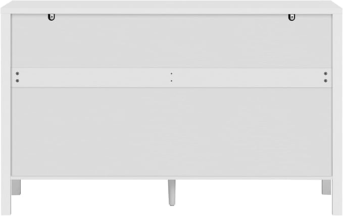 57.5'' Modern Console Table Sofa Table with Storage Racks & Side Hooks, Accent Stripe 4-Door Buffet Sideboard Serving Storage Cabinet with Adjustable Shelves for Living Room Kitchen (White-NEW)