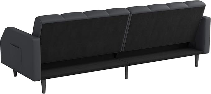Fadware Faux Leather Couch, Convertible Futon Sofa Bed with Adjustable Backrest, Mid Century Leather Sofa Loveseat with Side Pockets& Metal Leg, Modern Leather Sleeper Sofa for Living Room Bedroom