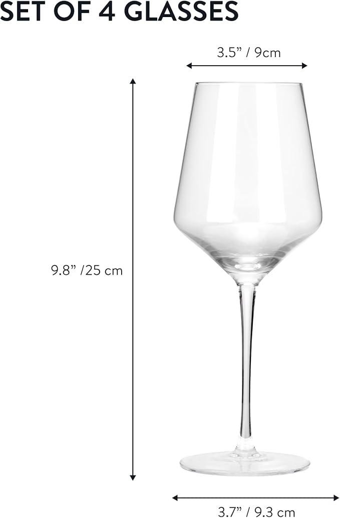 Elixir Red Wine Glasses Crystal Set of 4 - Red Wine Glass Set - Made from Crystal - Luxury Hand Blown Glass - Fancy Modern Style Cups - Sommelier Style for Luxurious Drinking