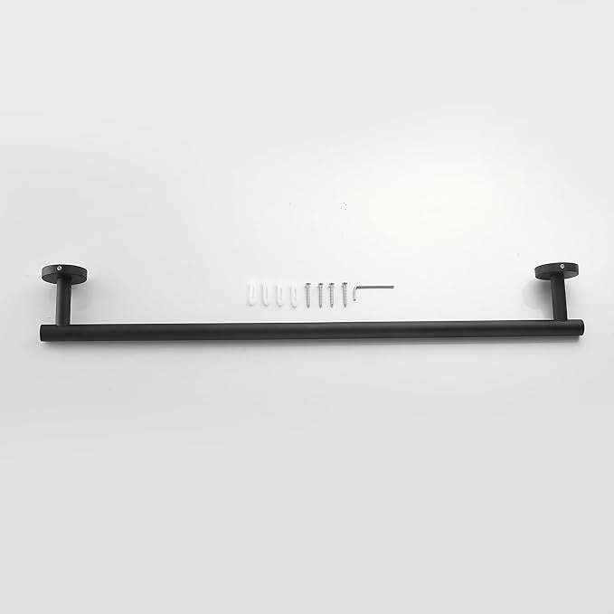 GGStudy Black Towel Rack for Bathroom, 24 Inch Towel Bar Towel Rod Towel Holder Wall Mount SUS304 Stainless Steel