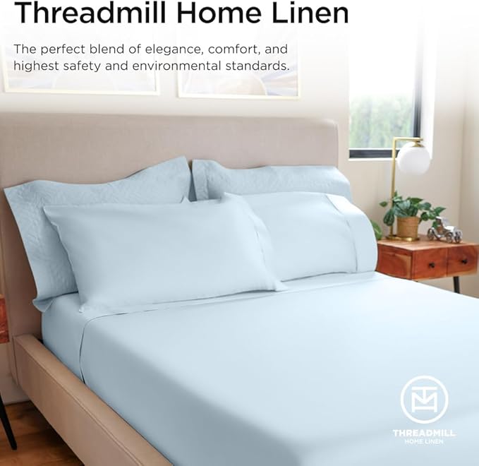 Threadmill Luxury 800 Thread Count 100% Cotton Sheets - Light Blue Sateen Weave Twin Size Bed-Sheets, Better Than Egyptian Cotton,3 Pc Solid Soft Bedding Set, Fits 15" Deep Pocket