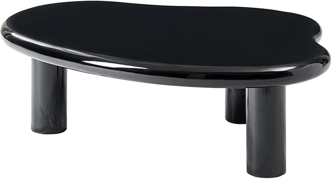 HULALA HOME Modern Cloud-Inspired Coffee Table with Asymmetrical Lacquered Top, Adjustable Legs & Rounded Corners, 50.5”W Contemporary Center Table for Living Room/Office, Holds 110 LBS, Easy Assembly