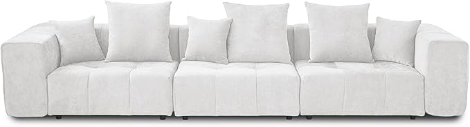 JACH 144 Inch Modular Sofa, Mid Century Modern Extra Deep Corner Seat Couch, 3-Seater Sofas for Living Room, Sectional Couches, Cozy Sofa for Apartment, Living Room (Linen Fabric, White)