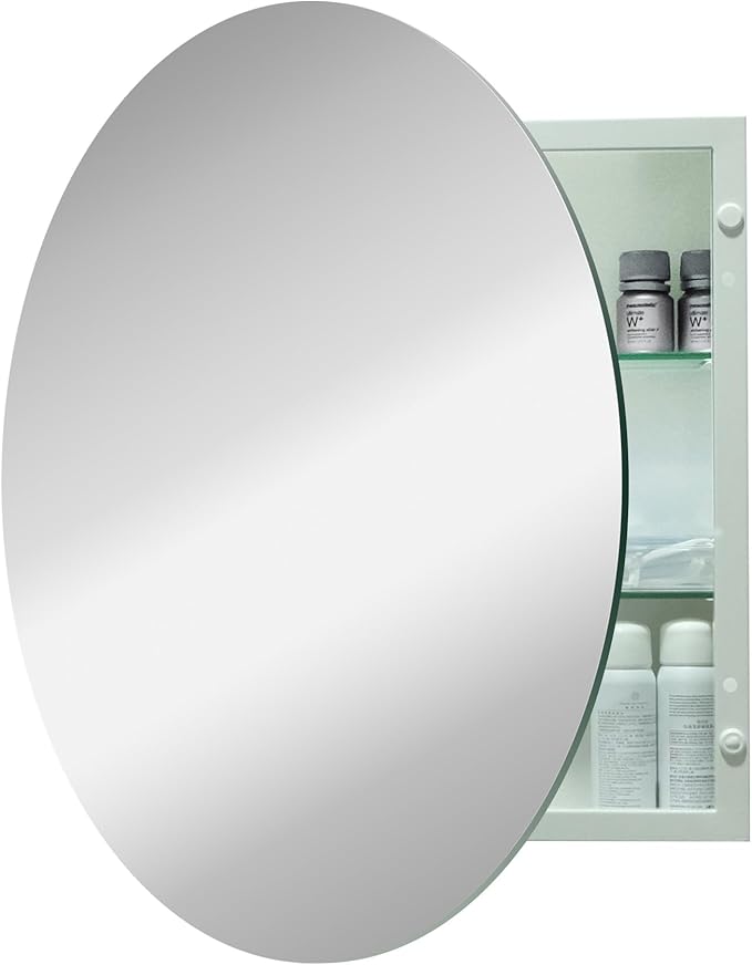 Round Bathroom Medicine Cabinet, 30 Inches Frameless Circle Mirror Cabinet Wall Mounted Cabinet with Surface Mount Installation