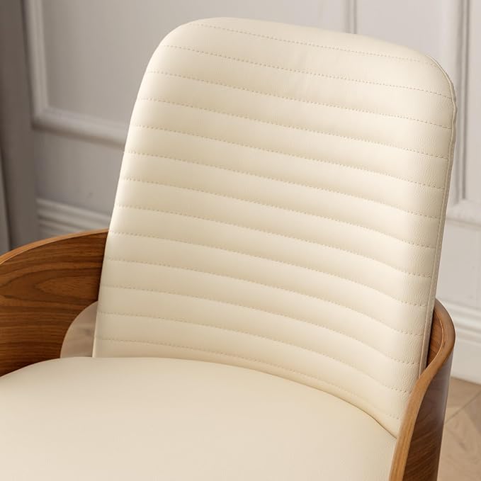 Dining Room Chairs,Mid Century Modern Kitchen Chair,Upholstered Faux Leather Accent Chairs,Metal Legs Wooden Desk Chair,Armless and No Wheels for Kitchen Dining,Beige PU,1PCS