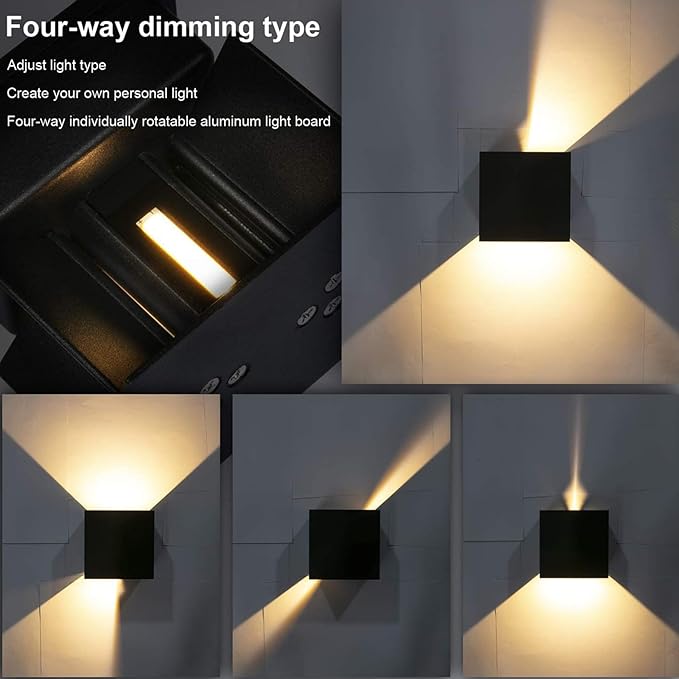 2 Pack LED 20W Outdoor Sconce Wall Lights Interior/Exterior Up and Down Lights IP65 Waterproof Sconce Outdoor Lighting Fixtures Square Aluminum Wall Mount Light Black 6500K Cold Lights