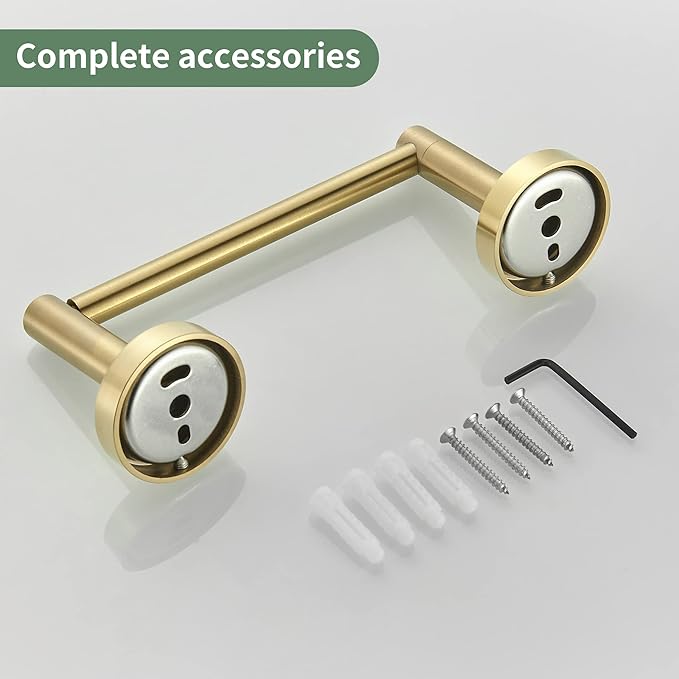 Gold Bathroom Hardware Set, Brushed Gold Toilet Paper Holder Towel Ring Robe Hooks Wall Mount Hand Towel Holder Bath Accessories Stainless Steel, 3 Pieces