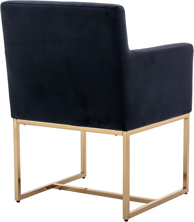 Set of 4 Upholstered Velvet Dining Chairs with Armrest, Mid Century Modern Accent Armchairs, Modern Kitchen & Dining Room Chairs with Gold Frame, Black