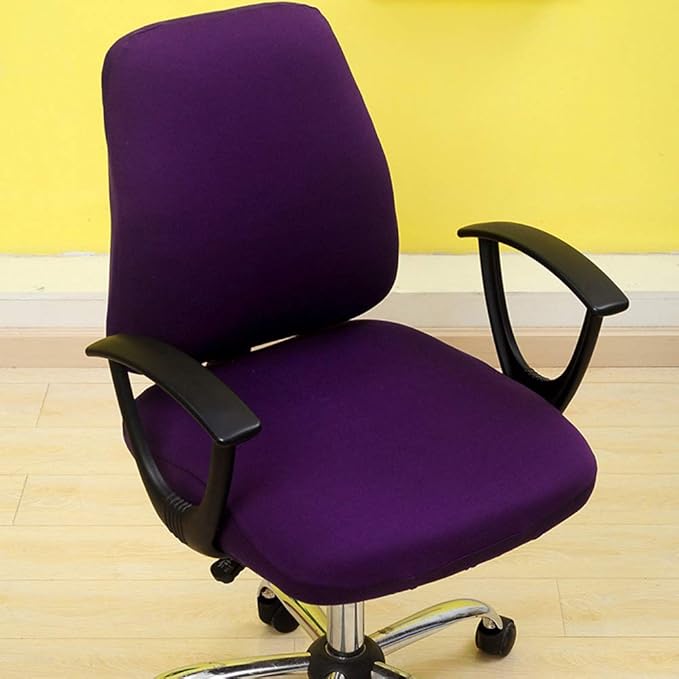 Computer Office Chair Cover, Split Protective & Stretchable Rotating Armchair Slipcover, Washable Dining Chairs Covers (Purple)