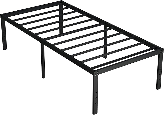 Twin Bed Frames No Box Spring Needed, 20 Inch Heavy Duty Metal Bed Frame Twin Support Up to 2500 lbs, Easy Assembly, Noise Free, Black