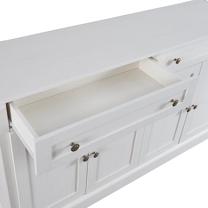Farmhouse Vintage Console Table Sofa Table with 2 Drawers and Adjustable Shelves, Solid Wood Buffet Sideboard Storage Cabinet for Entryway Living Room Kitchen Dining Room (Antique White)