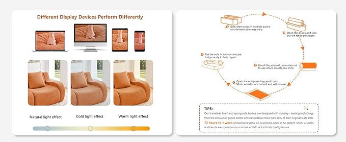 Orange L-Shaped Cloud Couch with 1 Ottoman, Modern Teddy Fabric Boneless Sectional Sofa in a Box, Modular Floor Sofa for Living Room, Deep Seat, No Assembly Required, Sofas para Sala