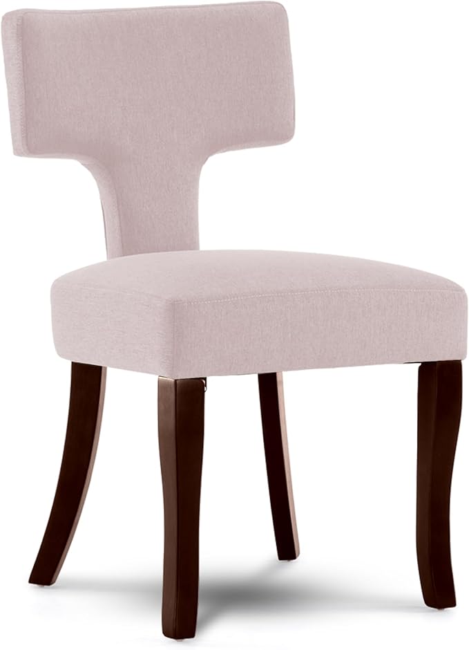 Mid Century Modern Dining Chairs Set of 2, Upholstered Side Dining Chairs with Curved Back Linen Fabric Armless Wood Chairs Kitchen & Dining Room Farmhouse Chairs (White)