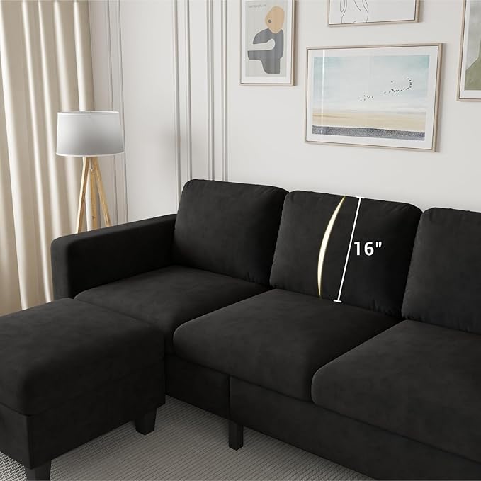 Sectional Sofa Couches for Living Room - 78''Convertible Modular Three-Seater L-Shaped Pet-Friendly Couch,Washable Sofa Cover-Bench Storage, Suitable for Small Living Room, Apartment,Office-Black