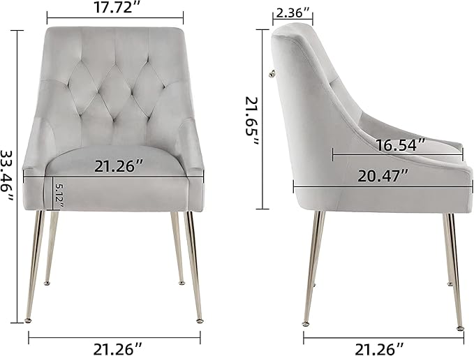 Modern Dining Chairs Set of 6, Mid Century Dining Chairs with 5.12” Cushions and Golden Legs, Velvet Upholstered Chairs with Back Pull Rod, for Kitchen, Living Room, Grey