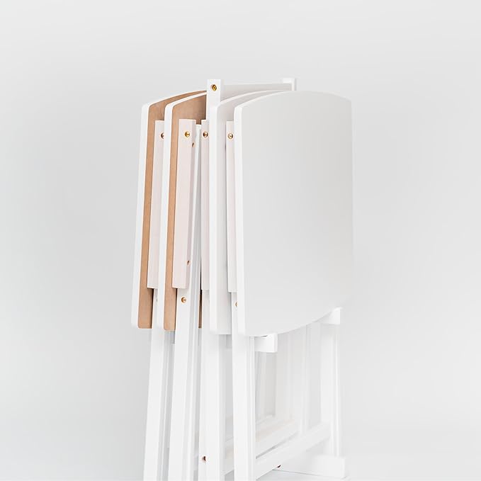 PJ Wood 5 Pack XL Oversize Tray Table for Living Room or Kitchen, Indoor TV Tray Set for Small Spaces and Family Gatherings, White