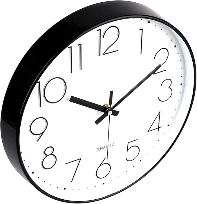 jomparis Small Wall Clock Black Wall Clocks Silent Non-Ticking for Bedroom Bathroom Kitchen(8 Inch)