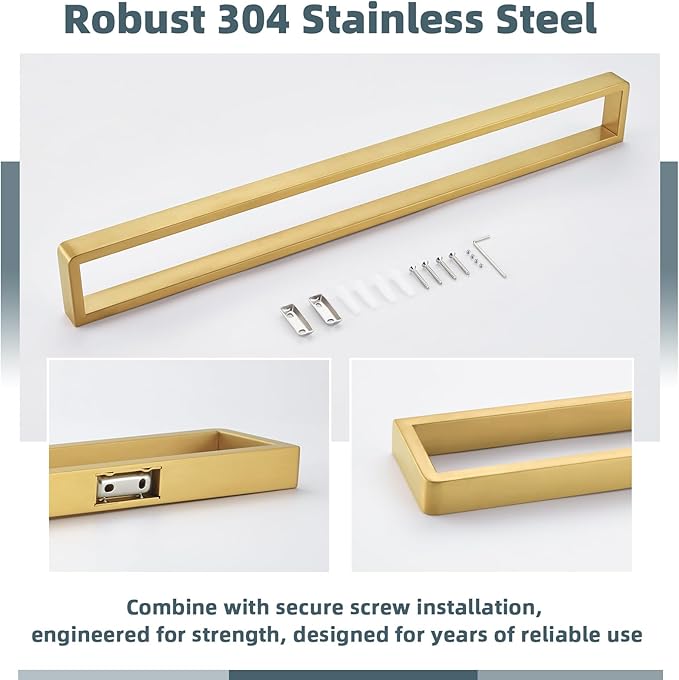 APLusee 22.8" Bathroom Towel Bar, 304 Stainless Steel Wall Mounted Towel Holder, Brushed Gold Towel Rack for Bathroom Kitchen, Modern Heavy Duty Design