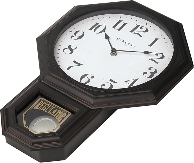 CLXEAST Pendulum Wall Clocks for Living Room Decor, Large Schoolhouse Regulator Clock with Pendulum,Oil Rubbed Bronze Black Plastic,House Warming Gifts New Home,12" W x 17" H