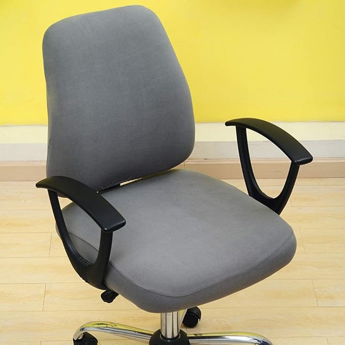 Computer Office Chair Cover, Split Protective & Stretchable Rotating Armchair Slipcover, Washable Dining Chairs Covers (Gray)