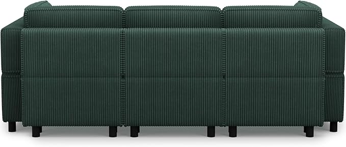 88.6" Modular Sectional Sofa with Sleeper Sofa,6 Seat Corduroy Sectional Couch with Deep Storage Seat,Upholstered Sectional Couches for Living Room,Green