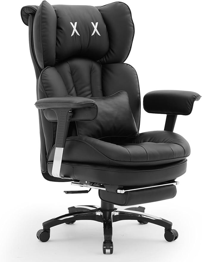 Efomao Big and Tall Office Chair 400lbs, Ergonomic High Back Executive Office Chair with Footrest, Wide Computer Desk Chair for Home Office, Comfortable PU Leather Heavy Duty Chair,Black