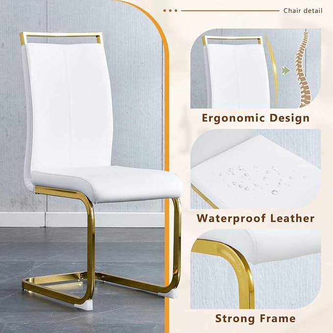 63'' Glass Dining Table Set for 6, Kitchen Table Chairs Set of 6, Clear Glass Dining Table with Black unique design Leg and Gold Metal Base, 6 PU Dining Chairs with Metal Legs, Living Room, Kitchen.