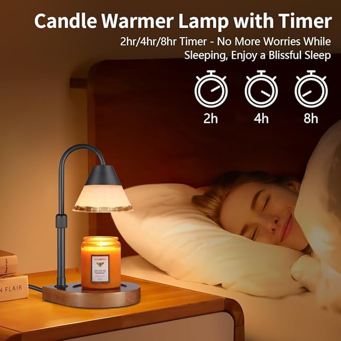 Dimmable Candle Warmer Lamp with Timer, Electric Wax Melt Warmer for Scented Jar Candles Adjustable Height Mothers Day Birthday Gifts for Women Mom Grandma, Home Offices Decor Light(White Glass)