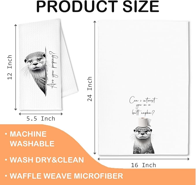 Funny Sea Otter Hand Towels, Otter Bathroom Decor, are You Pooping Coastal Beach Otters Decorative Hand Towels for Bathroom Washroom Restroom Toilet, 16x24 Inch Set of 2