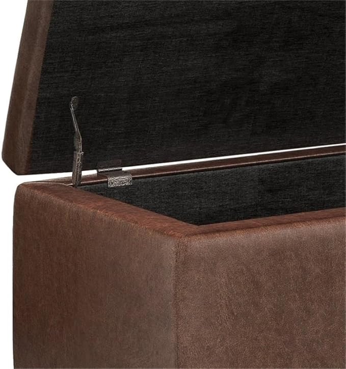 48"W Leather Storage Ottoman Bench with Lift Top, Nail Head Trim, Footrest with Large Storage Space, Distressed Brown Storage Chest, Queen Size End of Bed Bench with Hidden Space for Blankets