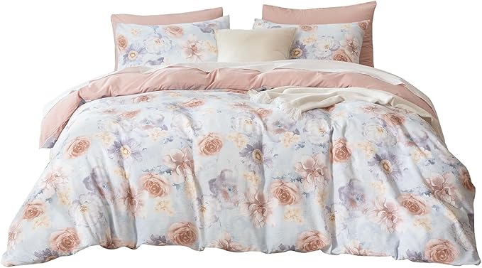 King Comforter Set Floral Soft Cute Floral Bedding Comforter Sets Garden Style Flower Print Botanical Flowers Comforter Set King for All Seasons 1 Comforter and 1 Pillowcases
