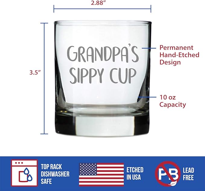 Grandpa's Sippy Cup - Unique Whiskey Rocks Glass for Grandfathers - Fun Grandpa Gifts - 10.25 Oz