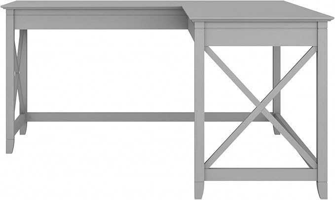 Bush Furniture Key West 60W Modern Farmhouse L Shaped Desk in Cape Cod Gray, 60-Inch Corner Computer Table for Home Office Workspace