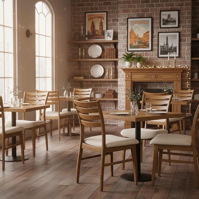 DUOMAY Farmhouse Dining Chairs Set of 2, Fur Beige Upholstered Side Chairs Solid Wood Ladder Back Kitchen Chairs for Home Dining Room, Browm Frame