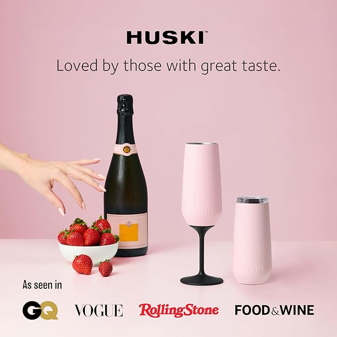 Huski Champagne Flute | NEW | Award-winning Design with Detachable Stem | Premium Stainless Steel Champagne Glass with Lid | Triple Insulated Tumbler | 8oz Capacity | Great Gift (Stone Grey)