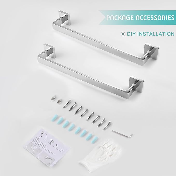 LANC 2-Pack 16-Inch Towel Bars for Bathroom Wall Mount, Total-18 Chrome Single Towel Racks Hand Towel Holders SUS304 Stainless Steel Towel Hanger Polished Towel Rods,A8804-4CP