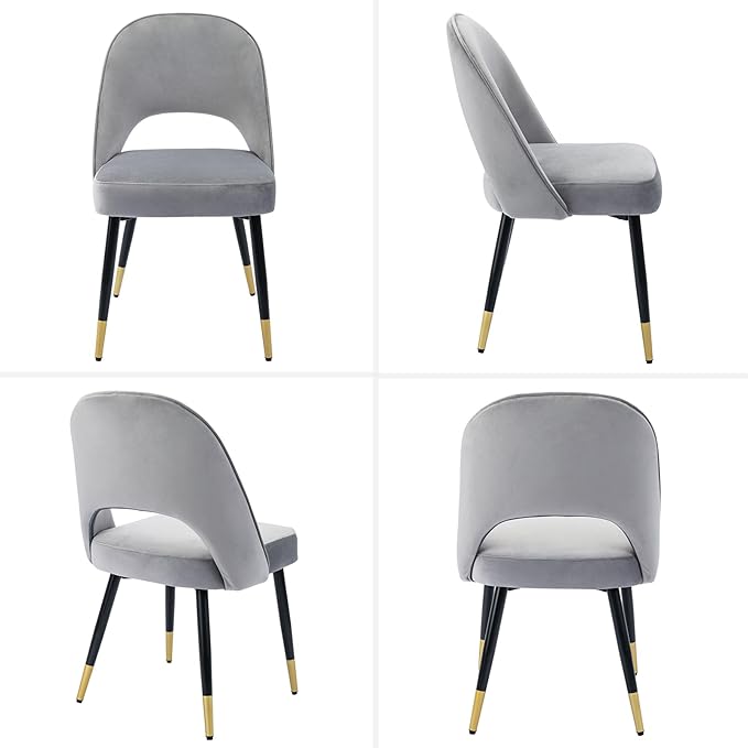 DUOMAY Modern Dining Chair Set of 6 with Open Back, Velvet Upholstered Armless Chair with Metal Frame Side Chair for Kitchen Dining Room Living Room, Grey