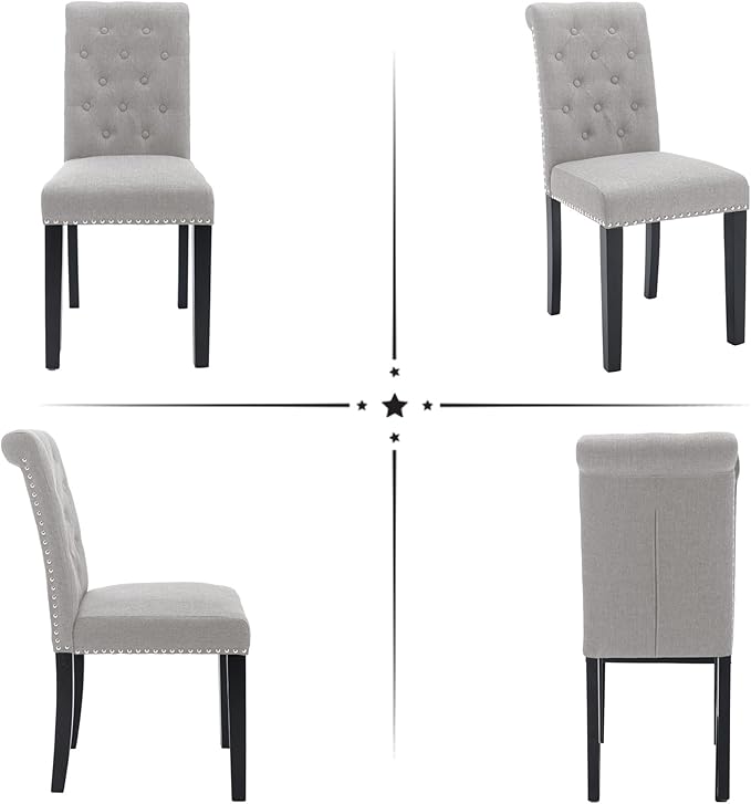 Westice Dining Room Chairs Set of 8 Upholstered Fabric Kitchen Chairs Dining Room Side Chair with Nailhead Trim and Rubber Wood Legs for Small Space Apartment, Light Gray