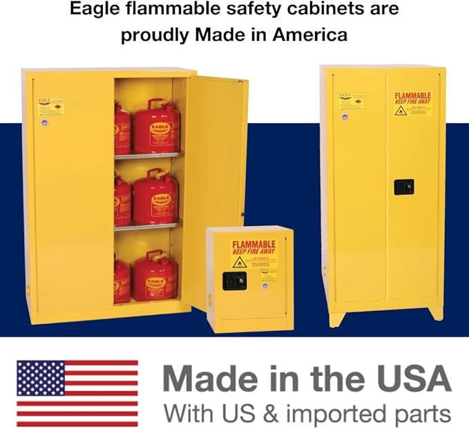 Eagle American Made 16 Gallon Flammable Liquid Storage Cabinet, Self-Close Space Saver Fireproof Cabinet for Schools, Garages, Manufacturing Facilities, 23" x 18" x 44", 1905X