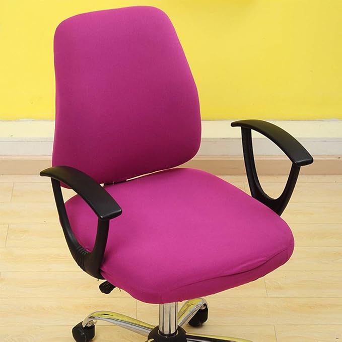 Computer Office Chair Cover, Split Protective & Stretchable Rotating Armchair Slipcover, Washable Dining Chairs Covers (Rose Red)