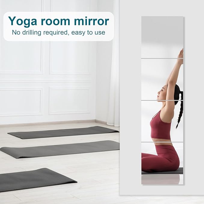 Shatterproof Acrylic Wall Mirror Tiles, 6 Pack 12x12 Inch Self-Adhesive Full Body Wall Mirrors for Bedroom, Home Gym, Bathroom & Living Room, Unbreakable Flexible Mirror Sheets