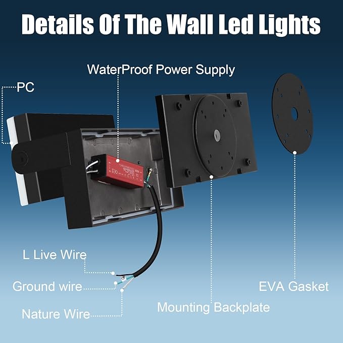 40W Outdoor Wall Light 360 °Rotatable Led Wall Pack Light, 5000K 4000LM Super Bright Wall Mount Lights, Waterproof Self-Developed Security Exterior Flood Lighting for Yard House 2Pack 